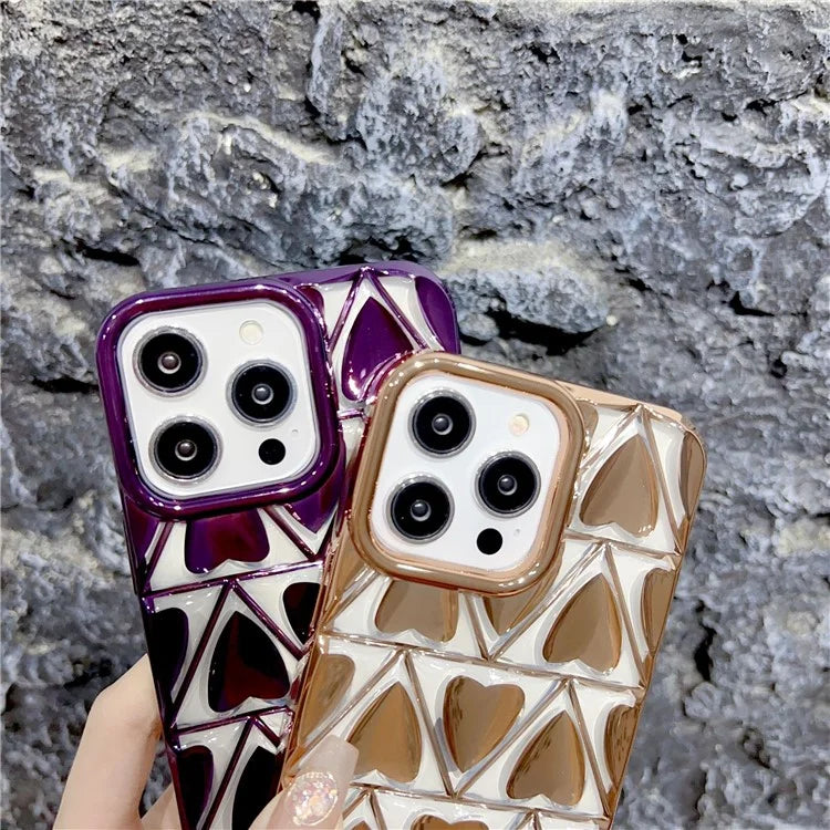 For iPhone 15 Pro TPU Phone Case Electroplating 3D Love Heart Shape Cover