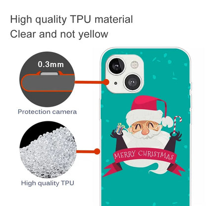 For iPhone 15 Plus TPU Case Anti-scratch Christmas Pattern Phone Cover and Gift and Cane