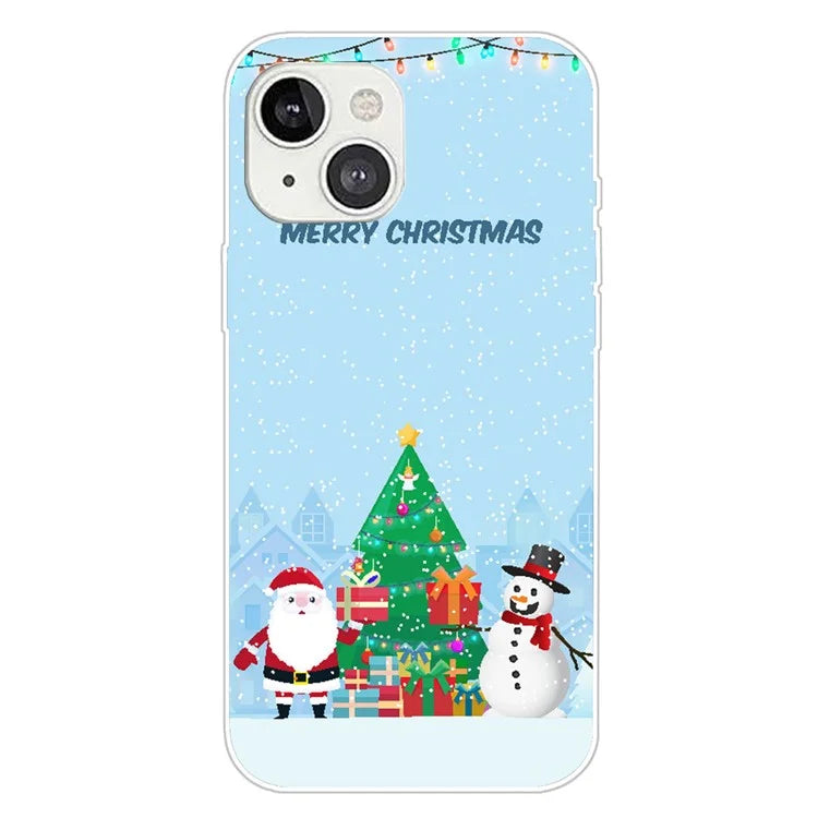 For iPhone 15 Plus TPU Case Anti-scratch Christmas Pattern Phone Cover and Snowman