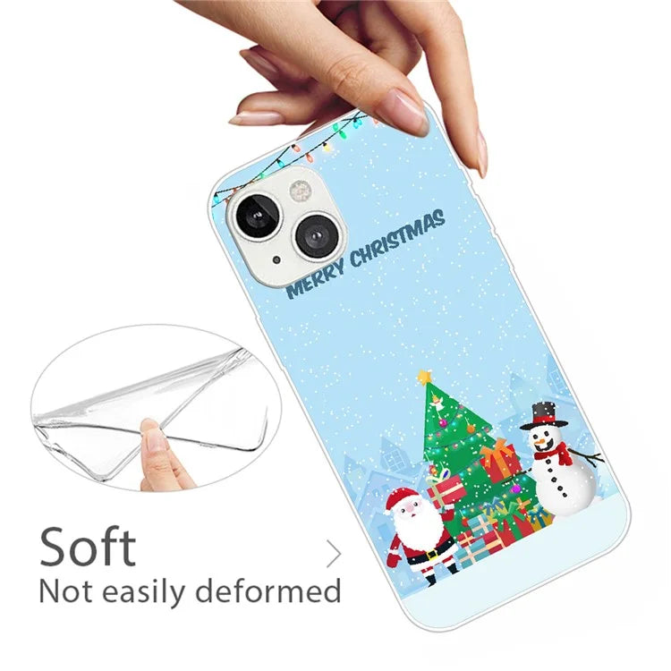 For iPhone 15 Plus TPU Case Anti-scratch Christmas Pattern Phone Cover and Snowman