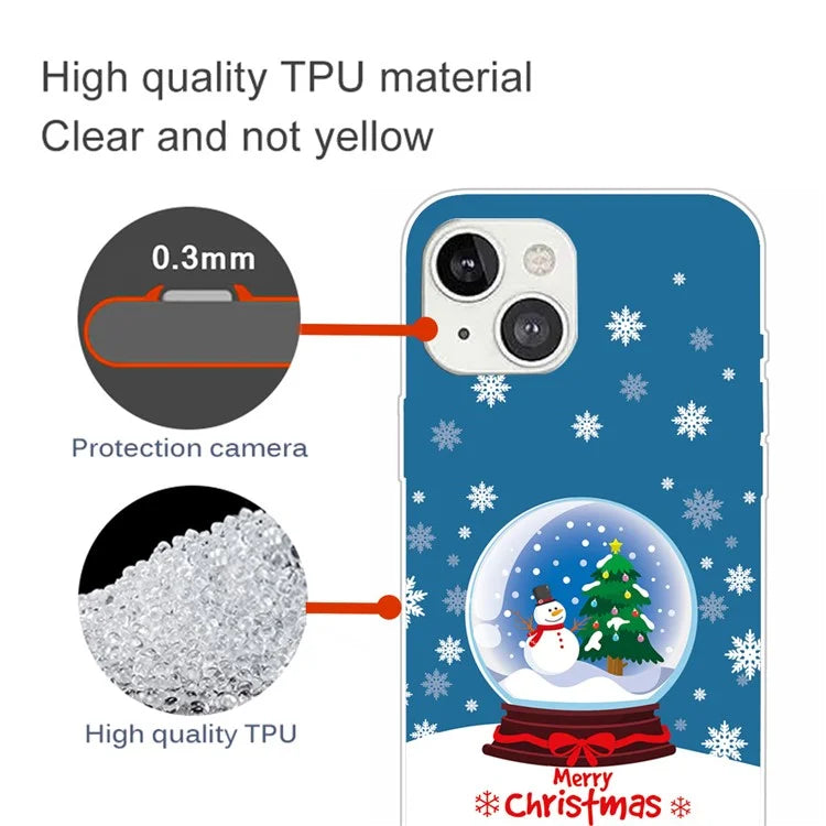 For iPhone 15 Plus TPU Case Anti-scratch Christmas Pattern Phone Cover Crystal Ball