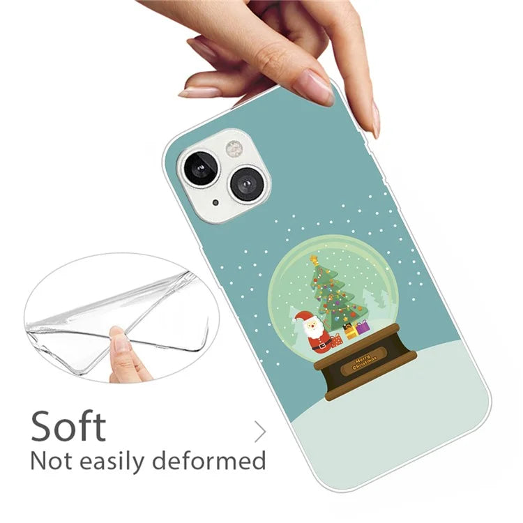 For iPhone 15 Plus TPU Case Anti-scratch Christmas Pattern Phone Cover Crystal Ball