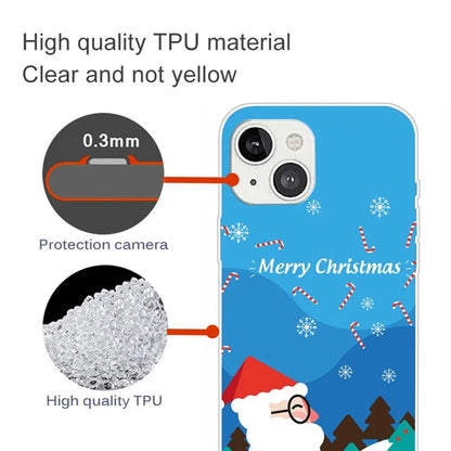 For iPhone 15 Phone Case Christmas Pattern Anti-scratch TPU Cover Wears Glasses