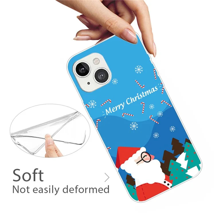 For iPhone 15 Phone Case Christmas Pattern Anti-scratch TPU Cover Wears Glasses