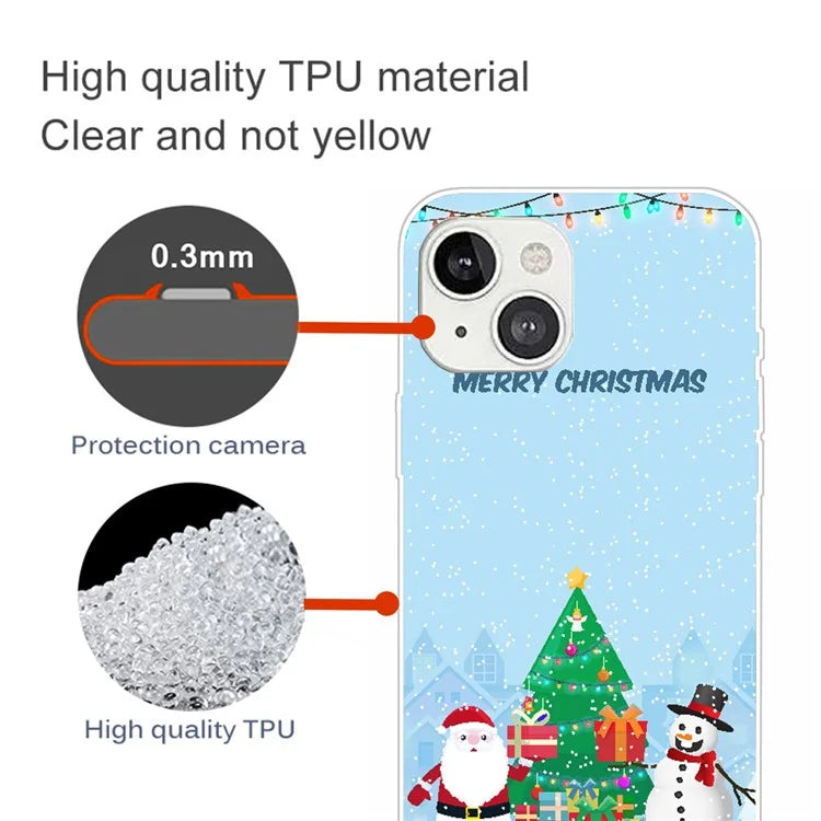 For iPhone 15 Phone Case Christmas Pattern Anti-scratch TPU Cover and Snowman