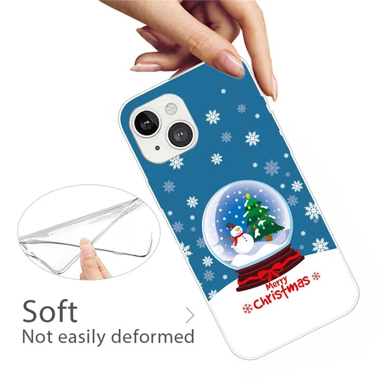 For iPhone 15 Phone Case Christmas Pattern Anti-scratch TPU Cover Crystal Ball