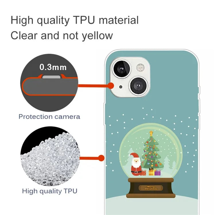 For iPhone 15 Phone Case Christmas Pattern Anti-scratch TPU Cover Crystal Ball