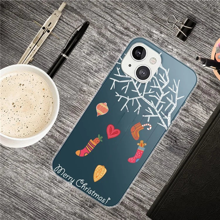 For iPhone 15 Slim Case Xmas Pattern Printing Soft TPU Phone Protector