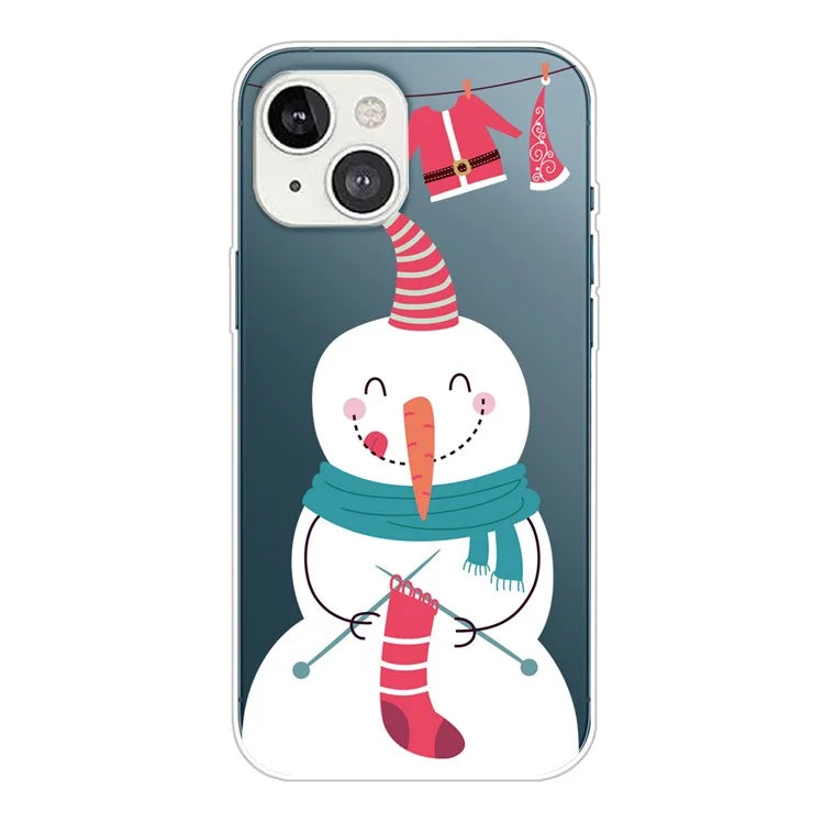 For iPhone 15 Slim Case Xmas Pattern Printing Soft TPU Phone Protector Knits Sock