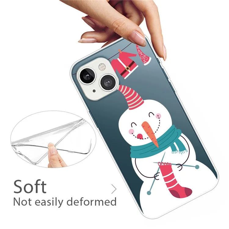 For iPhone 15 Slim Case Xmas Pattern Printing Soft TPU Phone Protector Knits Sock