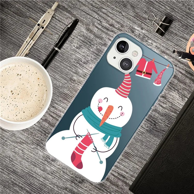 For iPhone 15 Slim Case Xmas Pattern Printing Soft TPU Phone Protector Knits Sock