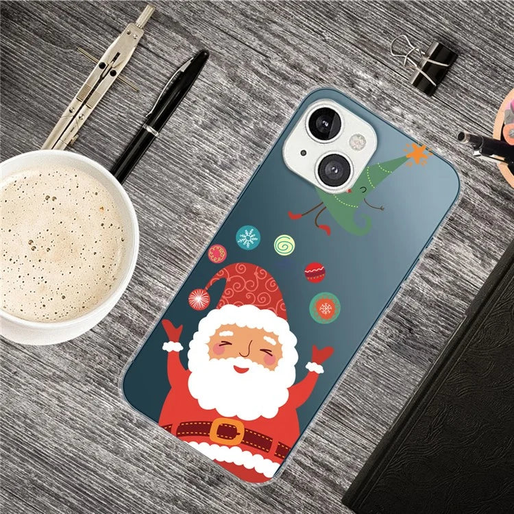 For iPhone 15 Slim Case Xmas Pattern Printing Soft TPU Phone Protector and Magic Hat