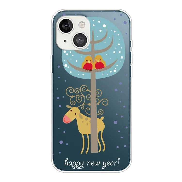 For iPhone 15 Slim Case Xmas Pattern Printing Soft TPU Phone Protector Under Tree