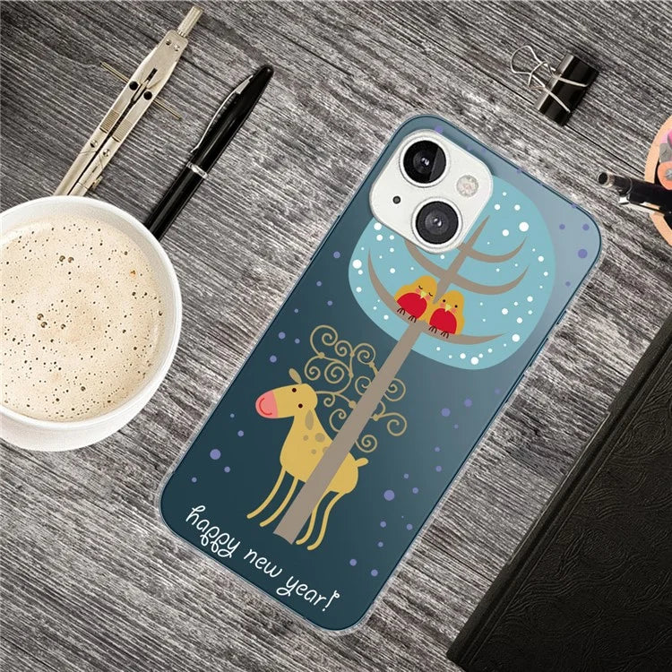 For iPhone 15 Slim Case Xmas Pattern Printing Soft TPU Phone Protector Under Tree