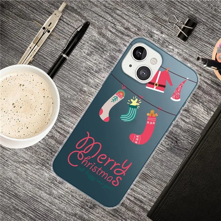 For iPhone 15 Slim Case Xmas Pattern Printing Soft TPU Phone Protector