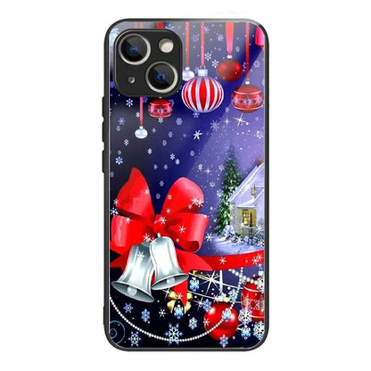 Phone Cover for iPhone 15 Case TPU+Tempered Glass Christmas Pattern Printing Shell