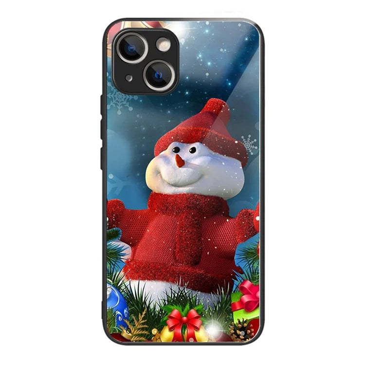 Phone Cover for iPhone 15 Case TPU+Tempered Glass Christmas Pattern Printing Shell