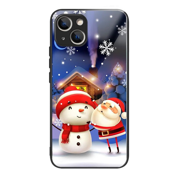Phone Cover for iPhone 15 Case TPU+Tempered Glass Christmas Pattern Printing Shell