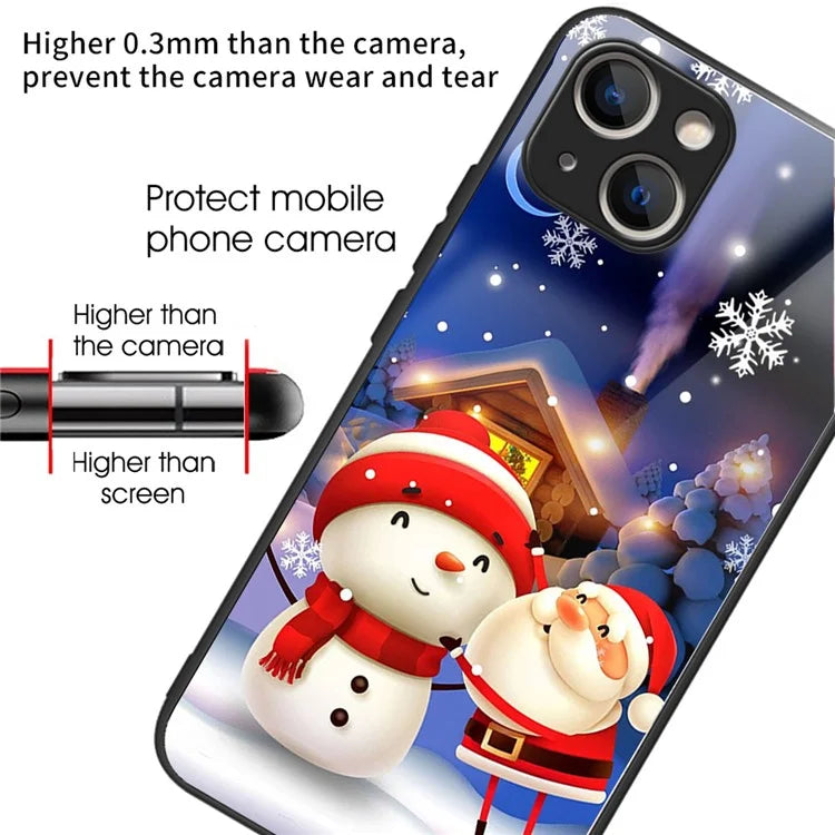 Phone Cover for iPhone 15 Case TPU+Tempered Glass Christmas Pattern Printing Shell