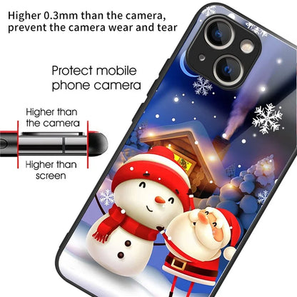 Phone Cover for iPhone 15 Case TPU+Tempered Glass Christmas Pattern Printing Shell