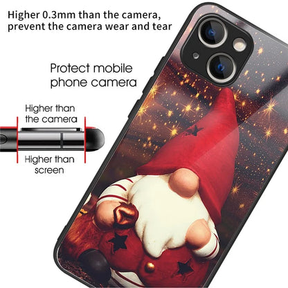 Phone Cover for iPhone 15 Case TPU+Tempered Glass Christmas Pattern Printing Shell