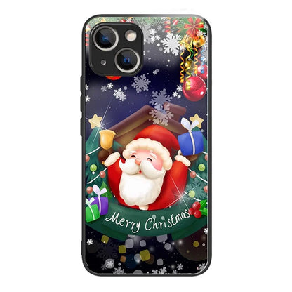 Phone Cover for iPhone 15 Case TPU+Tempered Glass Christmas Pattern Printing Shell