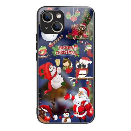 Phone Cover for iPhone 15 Case TPU+Tempered Glass Christmas Pattern Printing Shell