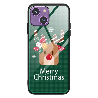 For iPhone 15 Case TPU+Tempered Glass Christmas Pattern Printing Phone Cover