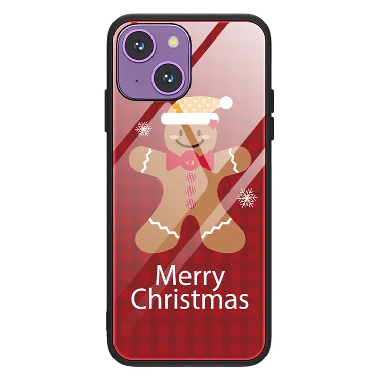 For iPhone 15 Case TPU+Tempered Glass Christmas Pattern Printing Phone Cover