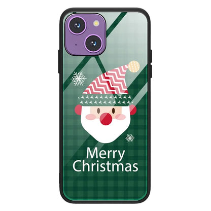 For iPhone 15 Plus Case TPU+Tempered Glass Anti-drop Christmas Pattern Printing Phone Cover