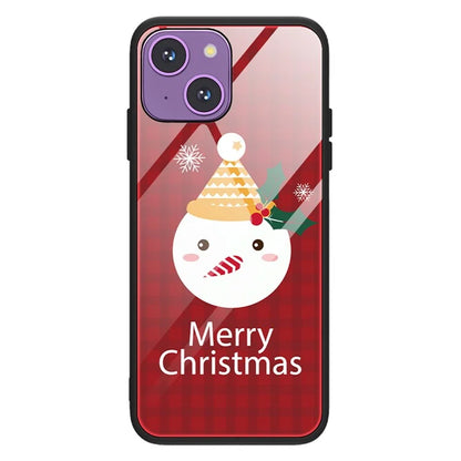 For iPhone 15 Plus Case TPU+Tempered Glass Anti-drop Christmas Pattern Printing Phone Cover