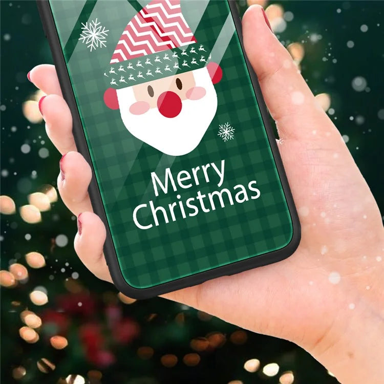 For iPhone 15 Plus Case TPU+Tempered Glass Anti-drop Christmas Pattern Printing Phone Cover