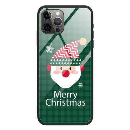 For iPhone 15 Pro Case Christmas Pattern Printing Phone Cover TPU+Tempered Glass Shell