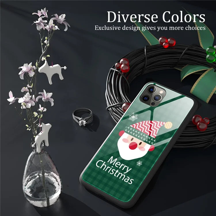 For iPhone 15 Pro Case Christmas Pattern Printing Phone Cover TPU+Tempered Glass Shell