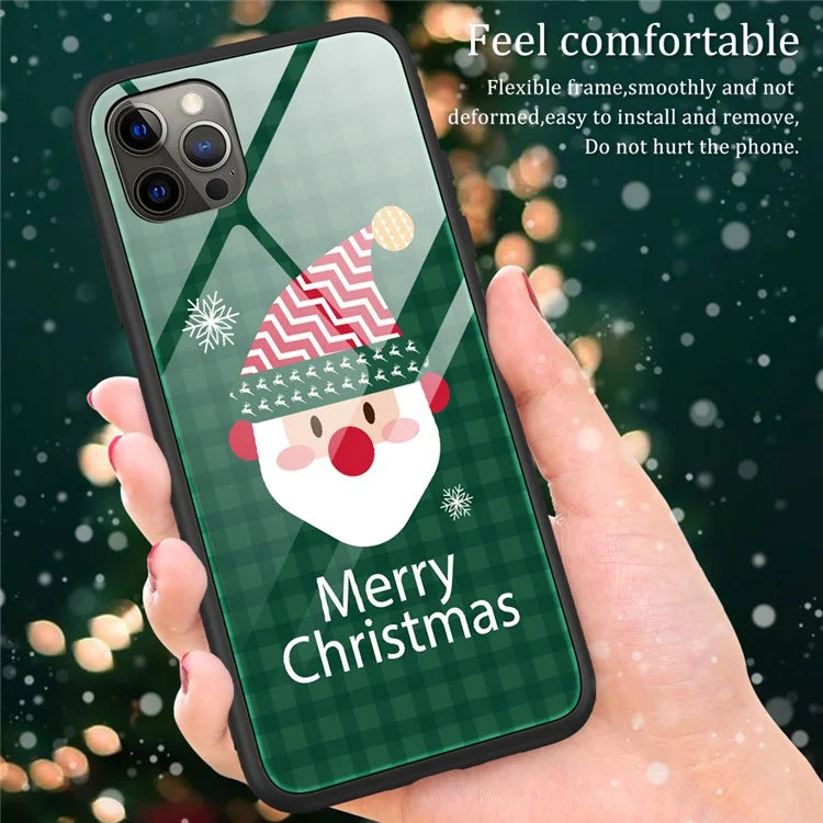 For iPhone 15 Pro Case Christmas Pattern Printing Phone Cover TPU+Tempered Glass Shell