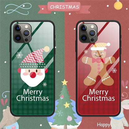 For iPhone 15 Pro Case Christmas Pattern Printing Phone Cover TPU+Tempered Glass Shell