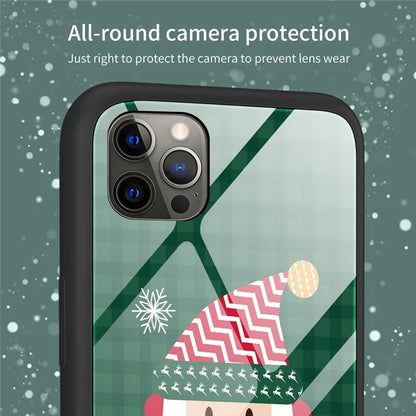 For iPhone 15 Pro Case Christmas Pattern Printing Phone Cover TPU+Tempered Glass Shell