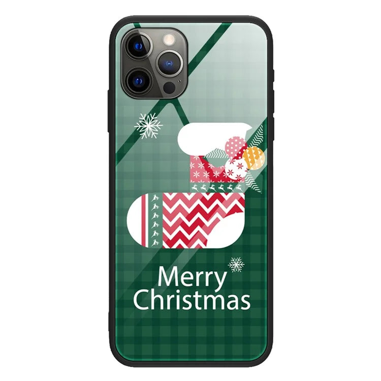 For iPhone 15 Pro Case Christmas Pattern Printing Phone Cover TPU+Tempered Glass Shell
