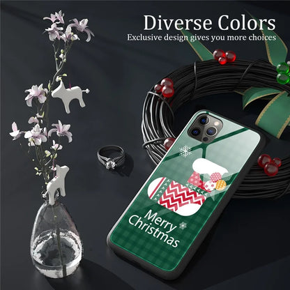 For iPhone 15 Pro Case Christmas Pattern Printing Phone Cover TPU+Tempered Glass Shell