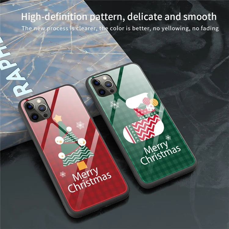 For iPhone 15 Pro Case Christmas Pattern Printing Phone Cover TPU+Tempered Glass Shell