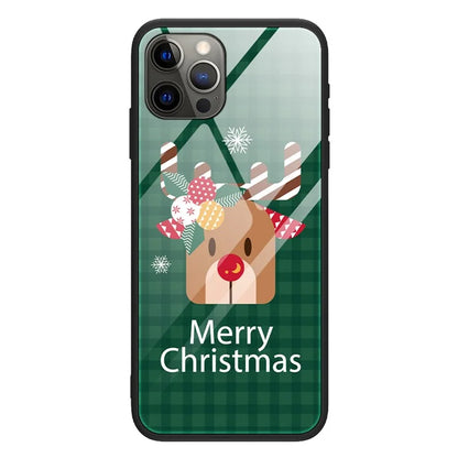 For iPhone 15 Pro Case Christmas Pattern Printing Phone Cover TPU+Tempered Glass Shell
