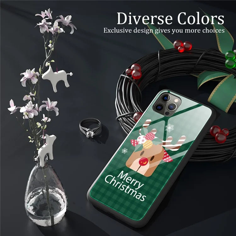 For iPhone 15 Pro Case Christmas Pattern Printing Phone Cover TPU+Tempered Glass Shell