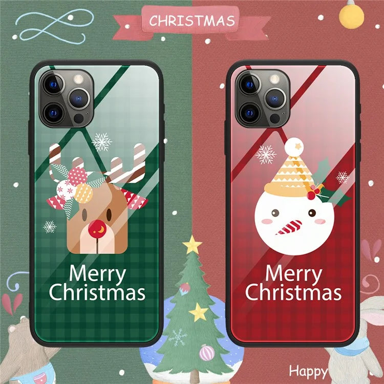 For iPhone 15 Pro Case Christmas Pattern Printing Phone Cover TPU+Tempered Glass Shell