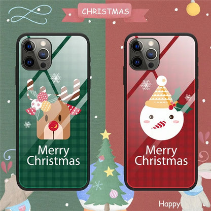 For iPhone 15 Pro Case Christmas Pattern Printing Phone Cover TPU+Tempered Glass Shell