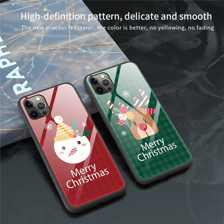 For iPhone 15 Pro Case Christmas Pattern Printing Phone Cover TPU+Tempered Glass Shell