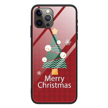 For iPhone 15 Pro Case Christmas Pattern Printing Phone Cover TPU+Tempered Glass Shell