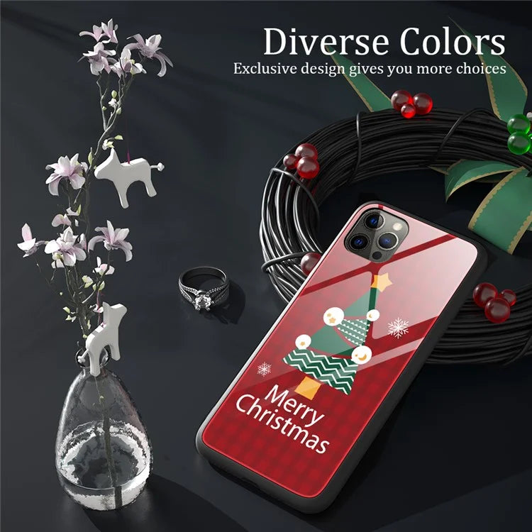 For iPhone 15 Pro Case Christmas Pattern Printing Phone Cover TPU+Tempered Glass Shell