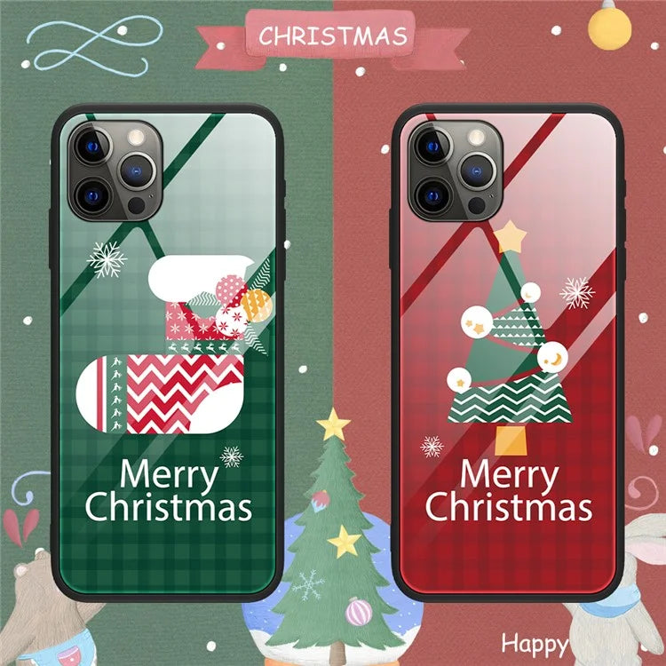 For iPhone 15 Pro Case Christmas Pattern Printing Phone Cover TPU+Tempered Glass Shell