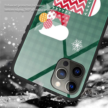 For iPhone 15 Pro Case Christmas Pattern Printing Phone Cover TPU+Tempered Glass Shell