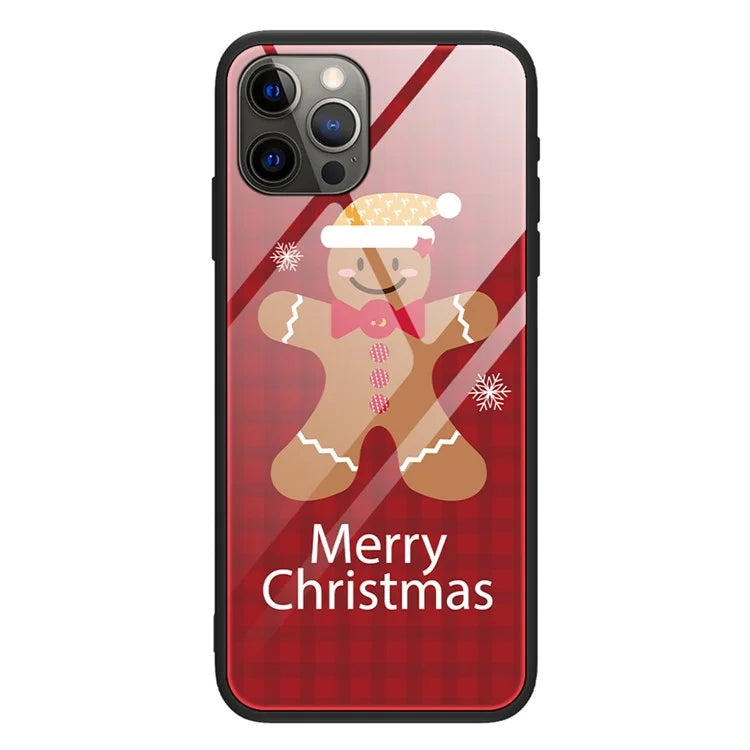 For iPhone 15 Pro Case Christmas Pattern Printing Phone Cover TPU+Tempered Glass Shell